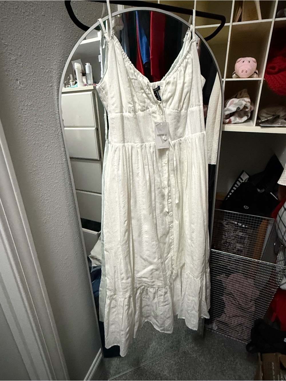 Forever 21 White Tiered Button-Front Maxi Dress